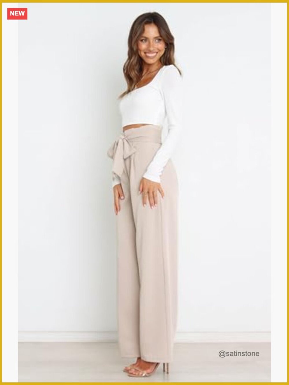 High Waisted Wide Leg Palazzo Pants with Pleated Front - Picture 2 of 6